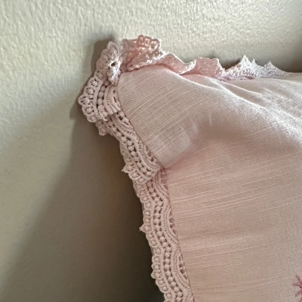 Lillian August French Farmhouse Easter Bunny 🐰 Rabbit Pillow Pink Embroidered